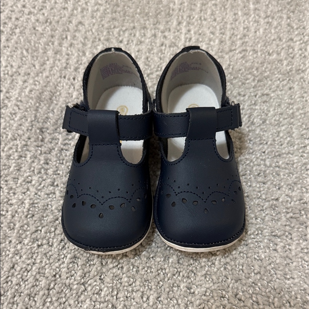 Angel Shoes - Baby Birdie Leather T-Strape Stitched Mary Jane, Navy